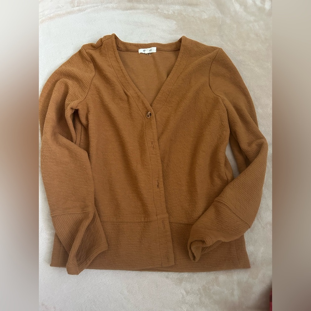 Madewell Women's Camel Brown V-Neck Button Cardigan Sweater